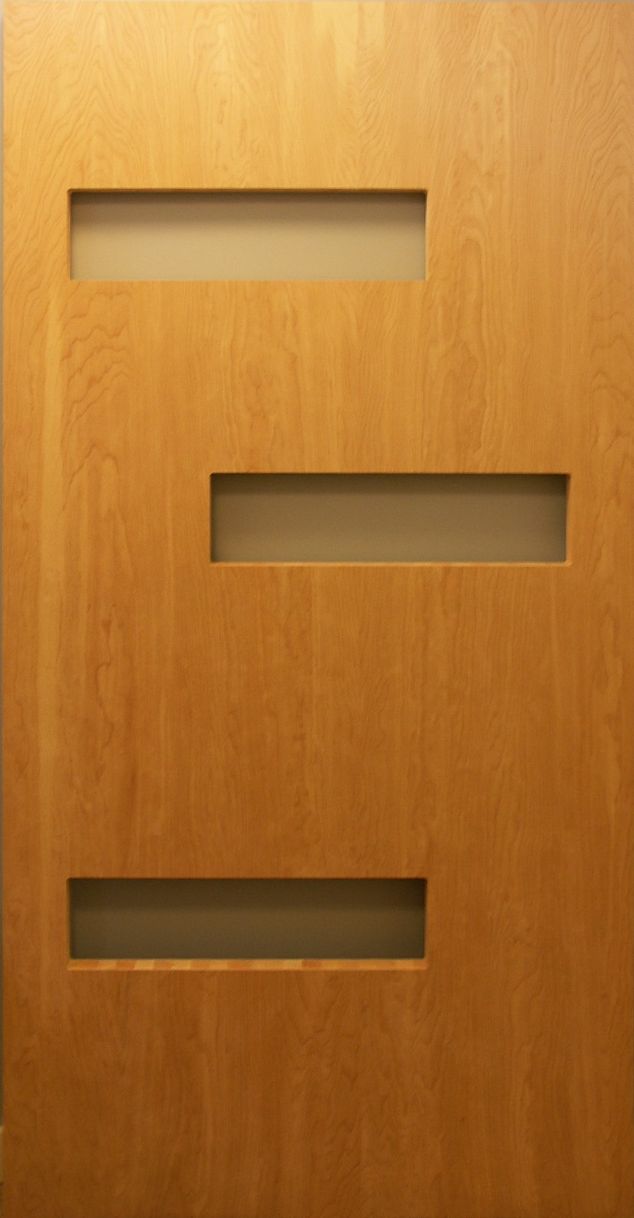 White birch veneered door with staggered glass cutouts