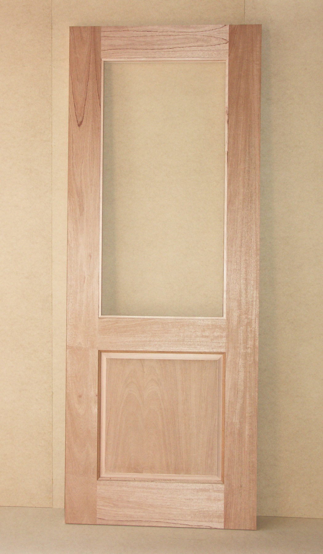 Cherry door with a large upper lite over a single raised panel