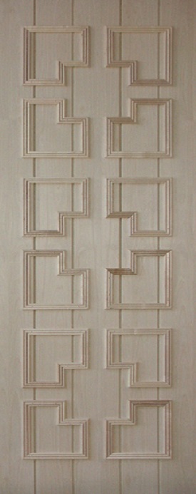 White oak door with applied moulding and vertical grooves